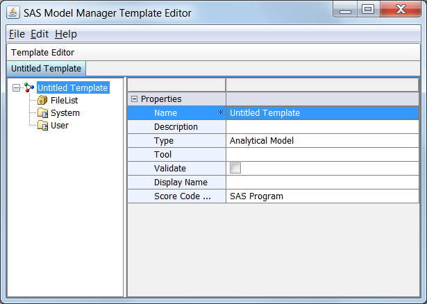 New Model Template Window