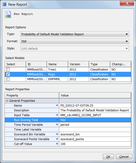 New Report Windows for the Probability of Default Report