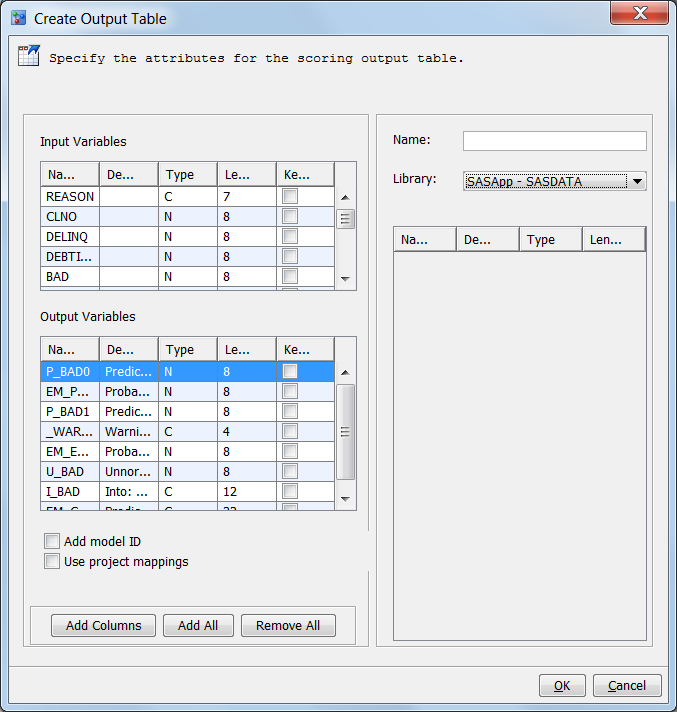 Create Output Table