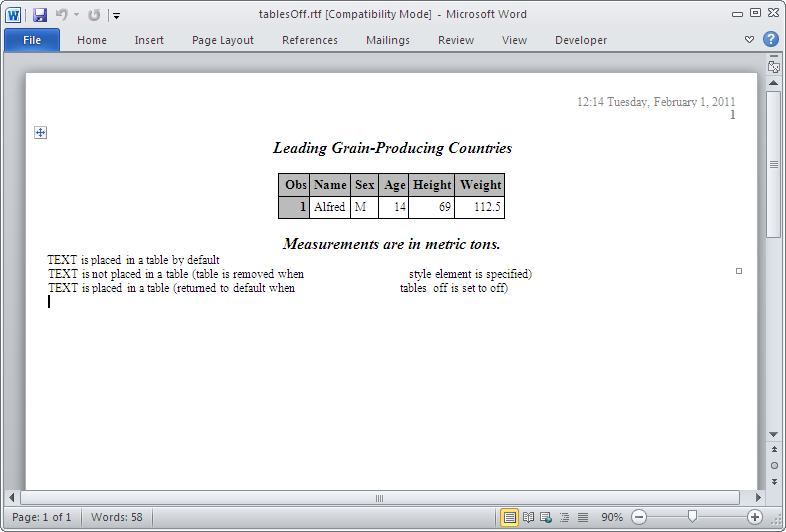 RTF Output Using TABLES_OFF