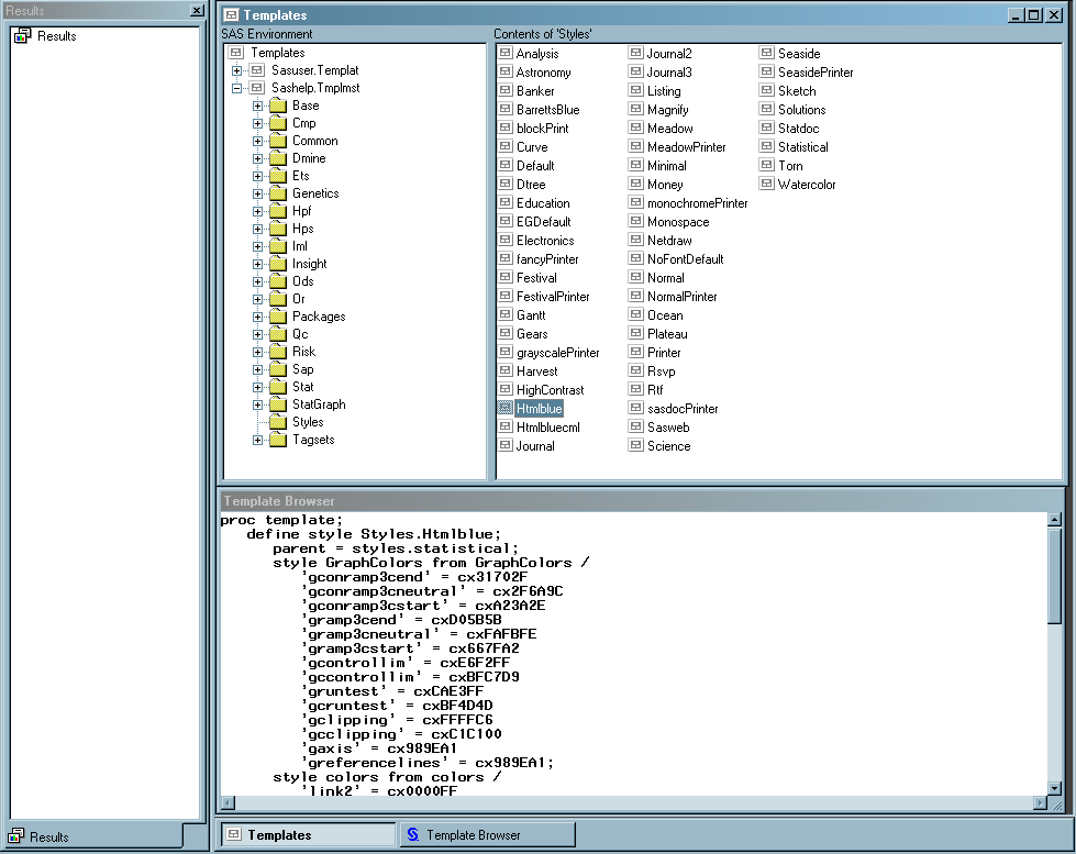 Viewing the HTMLBlue Style in the Template Browser