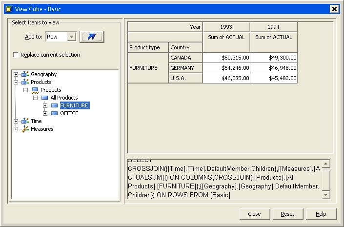 View of the Products Dimension