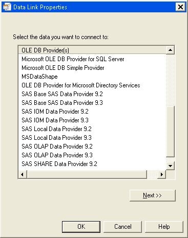 Data Link Properties – Provider Tab