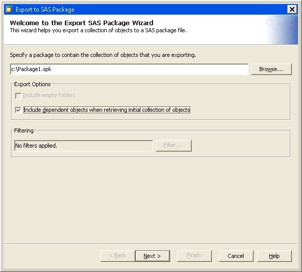 Export SAS Package Wizard