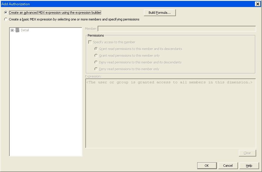 Add Authorization Dialog Box – Advanced MDX Expression