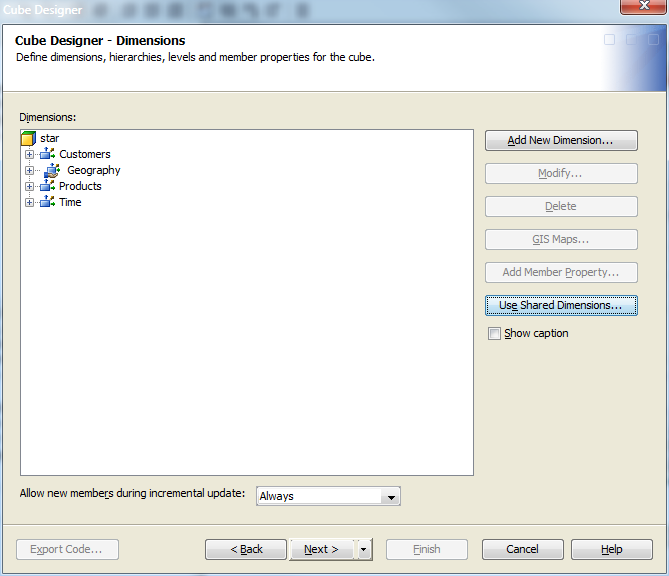 Shared Dimension in the Dimensions Page