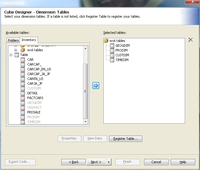 Cube Designer – Dimension Tables