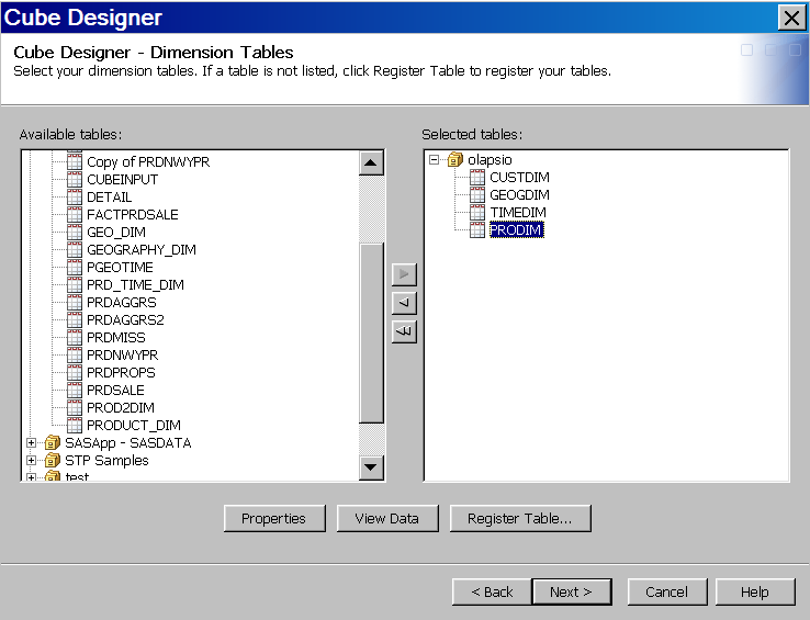 Cube Designer – Dimension Tables