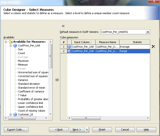 Cube Designer – Select Measures