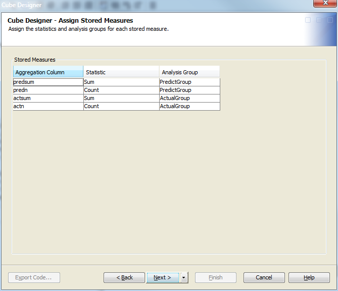 Cube Designer – Assign Stored Measures