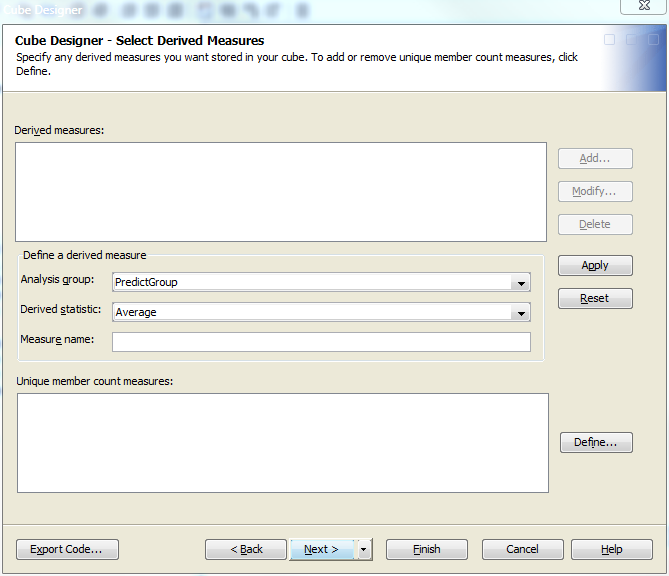 Cube Designer – Select Derived Measures