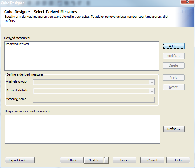 Cube Designer – Select Derived Measures