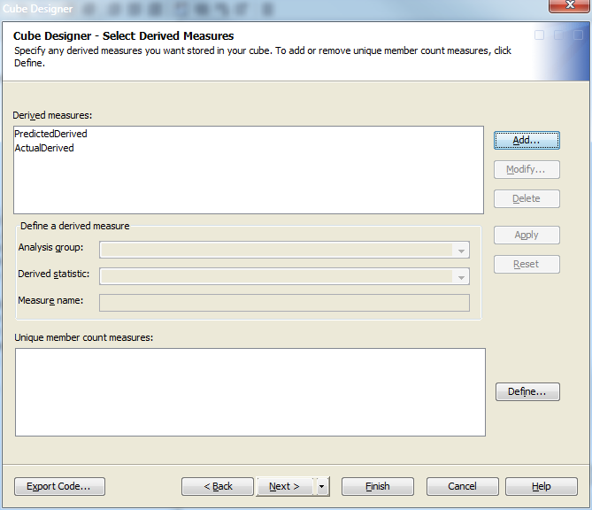 Cube Designer – Select Derived Measures