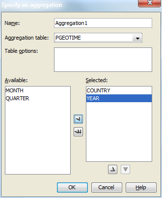 Specify an Aggregation Dialog Box