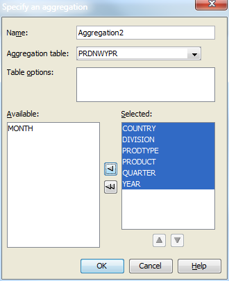 Specify an Aggregation Dialog Box