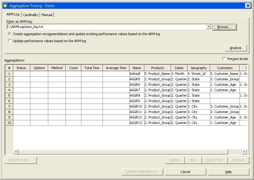 Aggregation Tuning – ARM Log Tab