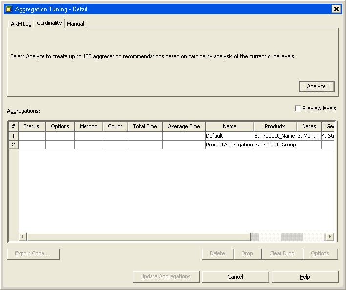 Aggregation Tuning, Cardinality Tab