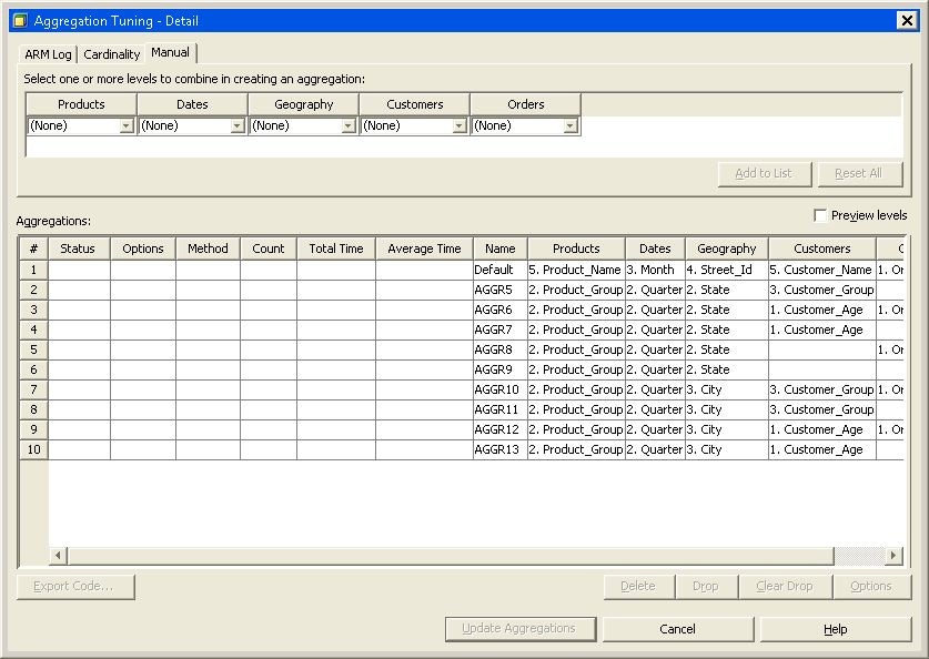 Aggregation Tuning – Manual Tab