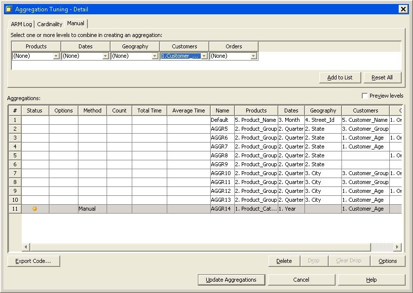 Aggregation Tuning – Add to List and Reset All Buttons