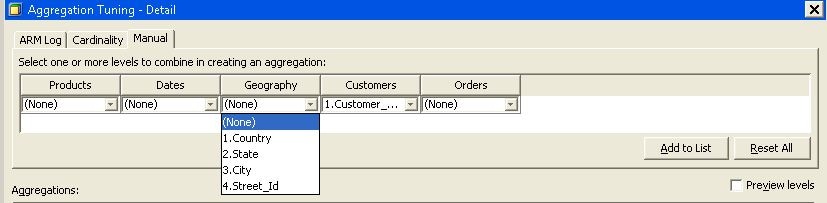 Aggregation Tuning – Select Levels