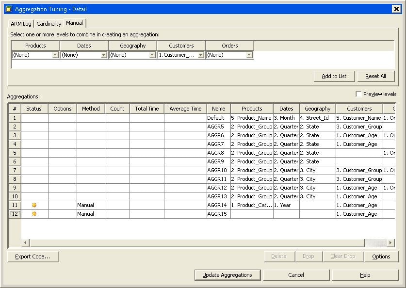 Aggregations Table – Status Column.