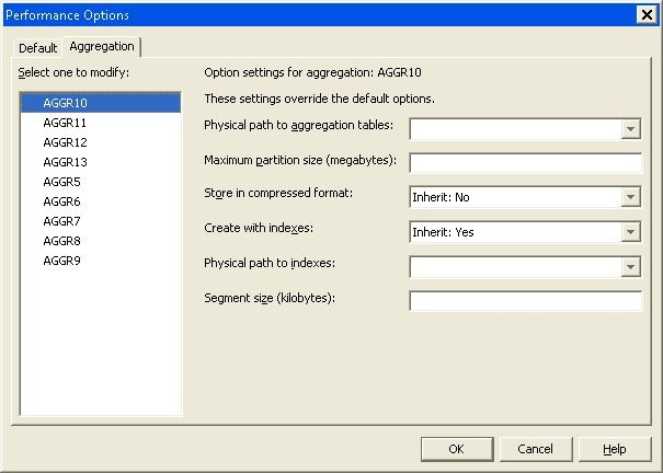 Performance Options – Aggregation Tab