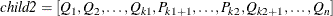 \[  \emph{child2}=\left[Q_1,Q_2,\ldots ,Q_{k1},P_{k1+1},\ldots ,P_{k2},Q_{k2+1},\ldots ,Q_ n\right]  \]