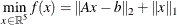 \[  \min _{x\in {\mathbb R}^5} f(x) = \| Ax-b\| _2 + \| x\| _1  \]