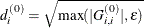 \[  d_ i^{(0)} = \sqrt {\max (|G^{(0)}_{i,i}|,\epsilon )}  \]