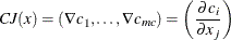 \[  CJ(x) = (\nabla c_1,\ldots ,\nabla c_\mi {mc}) = \left( \frac{\partial c_ i}{\partial x_ j} \right)  \]