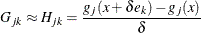 \[  G_{jk} \approx H_{jk} = \frac{g_ j(x + \delta e_ k) - g_ j(x)}{\delta }  \]