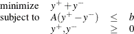 \[  \begin{array}{llll} \textrm{minimize} &  y^+ + y^- \\ \textrm{subject to} &  A (y^+ - y^-) &  \leq &  b \\ &  y^+, y^- &  \ge &  0 \end{array}  \]