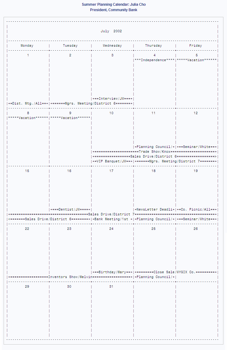 Summer Planning Calendar: Julia Cho