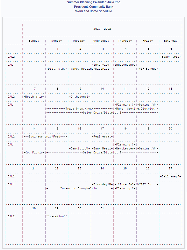 Summer Planning Calendar - Work and Home Schedule