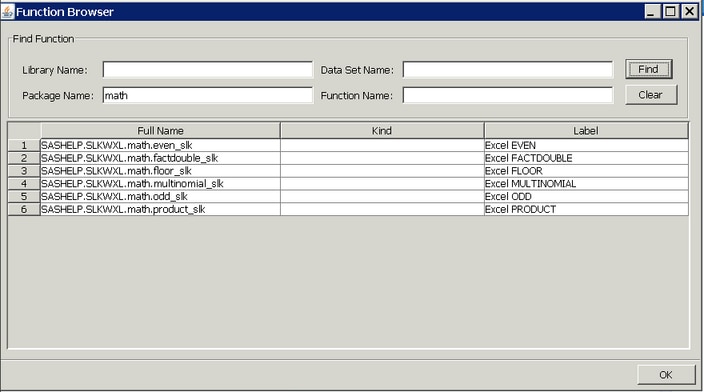 Filtered Output from the Function Browser