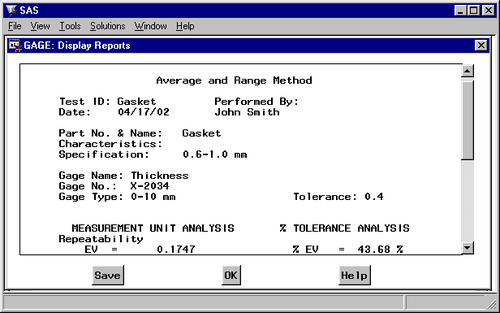  Average and Range Analysis of Gage Study Gasket 