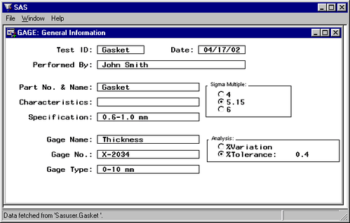  Data Read from a SAS Data Set 