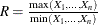 $R=\frac{\max (X_1,\ldots ,X_ n)}{\min (X_1,\ldots ,X_ n)}$