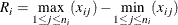 \[ R_{i} = \max _{1 \leq j \leq n_{i}}(x_{ij}) - \min _{1 \leq j \leq n_{i}}(x_{ij}) \]