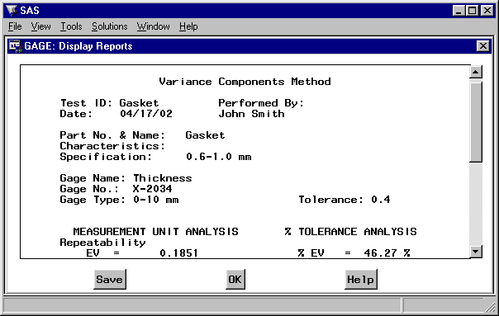  Variance Components Analysis of Gage Study Gasket 