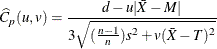 \[  \widehat{C}_ p(u,v) = \frac{d - u |\bar{X} - M|}{3 \sqrt {(\frac{n - 1}{n})s^2 + v(\bar{X} - T)^2}}  \]