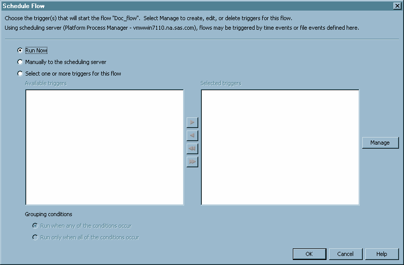 schedule flow window for platform process manager