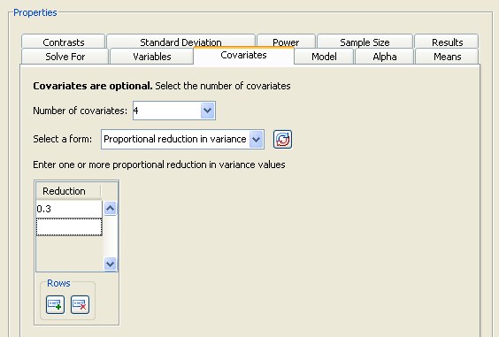  Covariates Tab with Proportional Reduction in Variance Form 