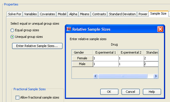  Relative Sample Sizes Window 