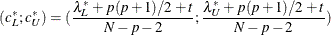 \[  (c^*_ L ; c^*_ U) = (\frac{\lambda ^*_ L + p(p+1)/2 + t}{N-p-2} ; \frac{\lambda ^*_ U + p(p+1)/2 + t}{N-p-2})  \]