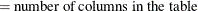 $\displaystyle  = \mr {number \;  of \;  columns \;  in \;  the \;  table}  $