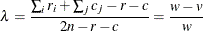 \[  \lambda = \frac{\sum _ i r_ i + \sum _ j c_ j - r - c}{2n - r - c} = \frac{w - v}{w}  \]