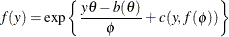 \[  f(y) = \exp \left\{  \frac{y\theta - b(\theta )}{\phi } + c(y,f(\phi )) \right\}   \]