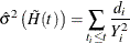 \[  \hat{\sigma }^2 \left( \tilde{H}(t) \right) = \sum _{t_ i\leq t} \frac{d_ i}{Y_ i^2}  \]