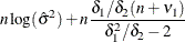 $\displaystyle  n \log ( {\hat\sigma }^2 ) + n \frac{\delta _1/\delta _2(n+\nu _1)}{\delta _1^2/\delta _2-2}  $